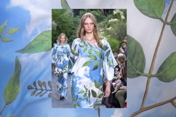 Model care poarta o tinuta de vara cu imprimeuri impresionante, inspirate din natura