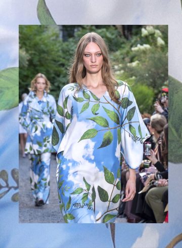 Model care poarta o tinuta de vara cu imprimeuri impresionante, inspirate din natura